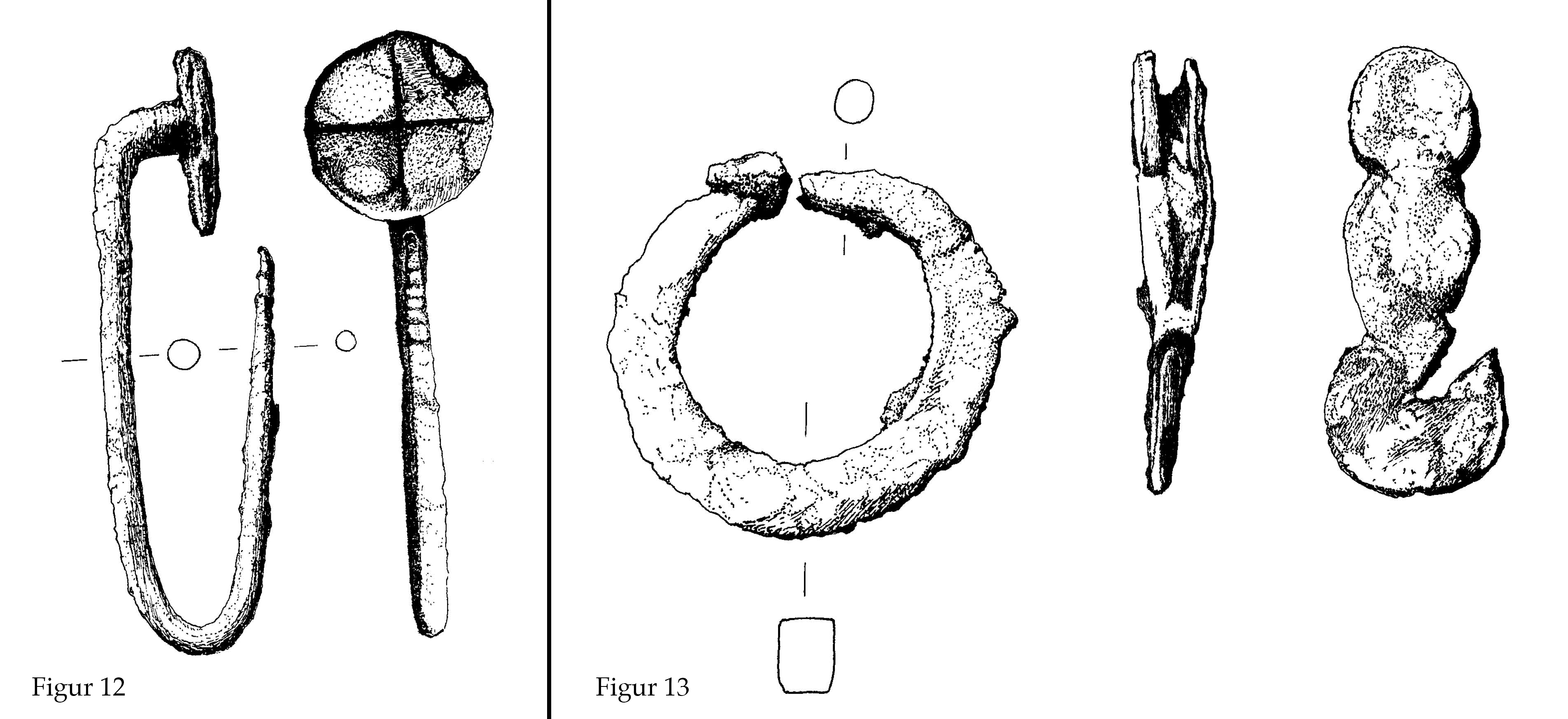 Figur 12. Tegning af jernnål med skivehoved med ”solkors”.
