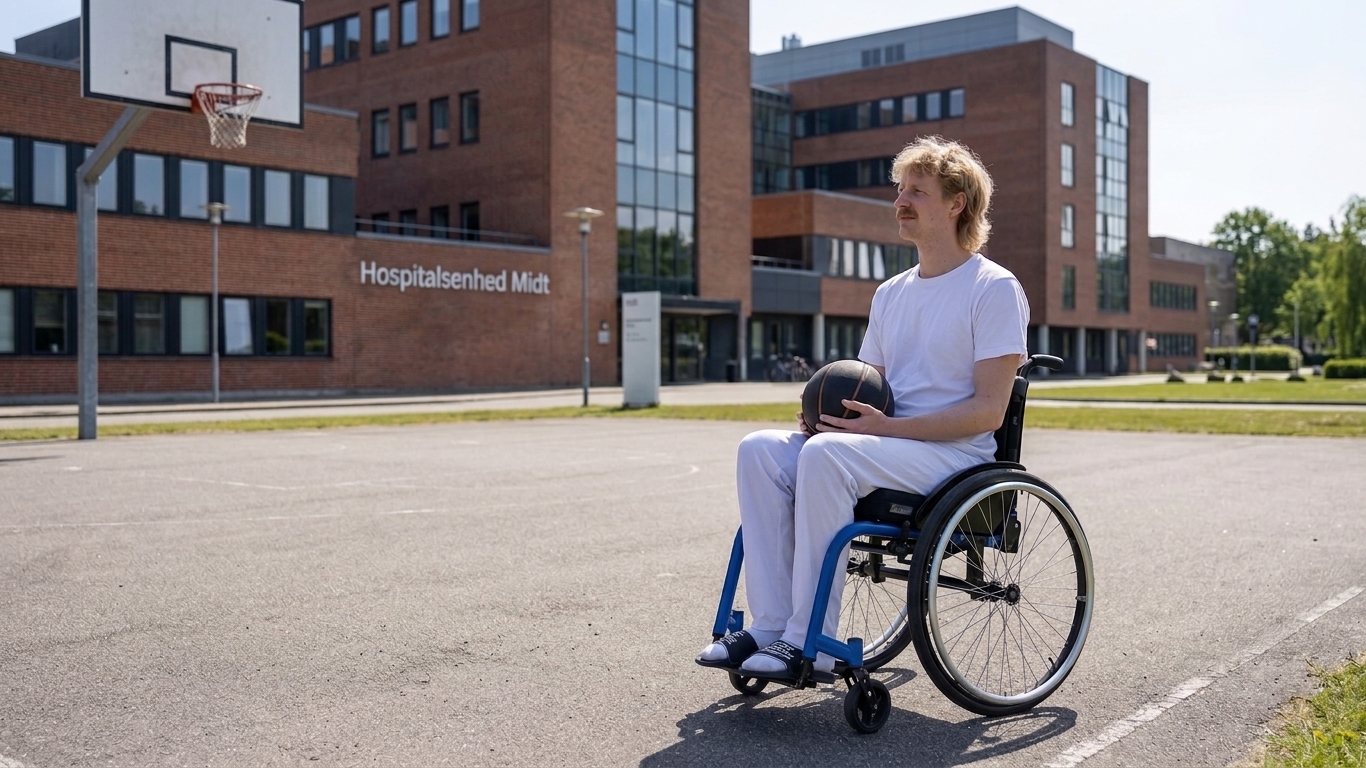 Mand i kørestol på basketballbane