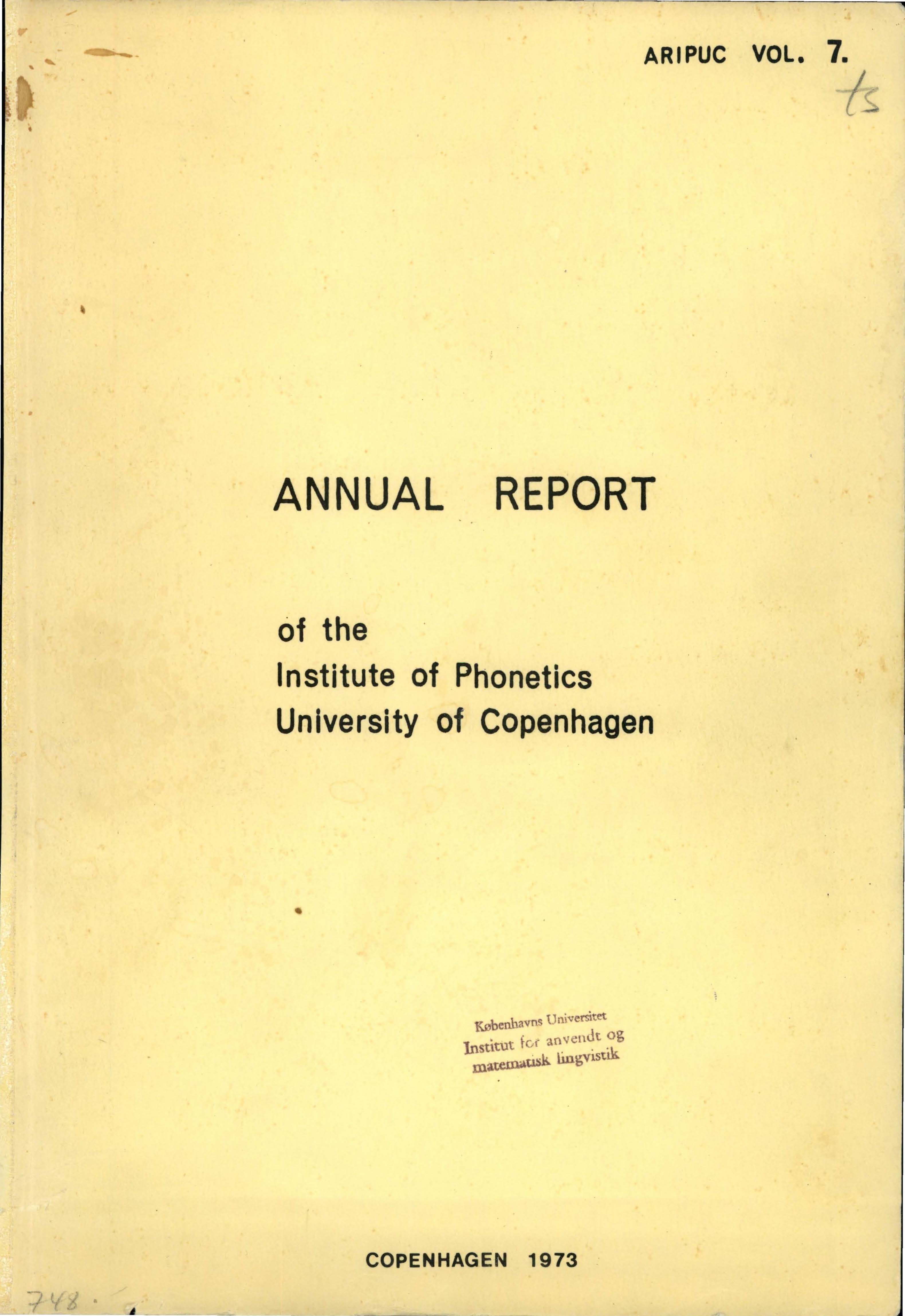 					View Vol. 7 (1973): Annual Report of the Institute of Phonetics University of Copenhagen 
				