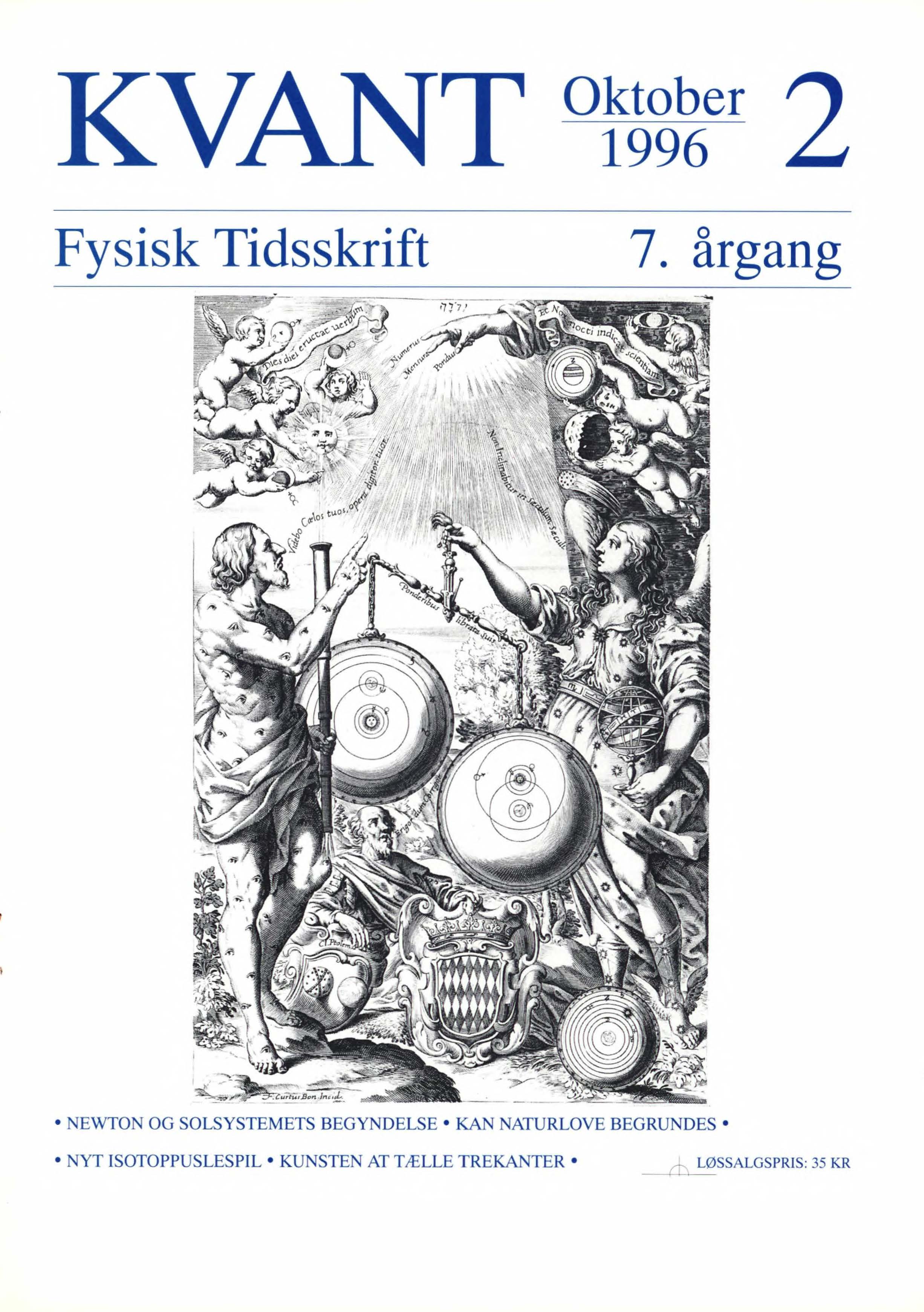 Guds hånd! Hjalp ikke kun fodboldspilleren Diego Maradona med at få bolden i kassen, men også Newton med at få anbragt planeterne i deres baner. På dette titelblad til Giambattista Riccioli’s Almagestum Novum (1651) ses englene som Guds hjælpere der fremfører Solen og planeterne. Fra Skaberens hånd udgår numerus (tal), mensura (mål) og pondus (vægt). Astrea og Argus er i gang med at veje verdenssystemerne mod hinanden, mens Ptolemæus har givet fortabt.