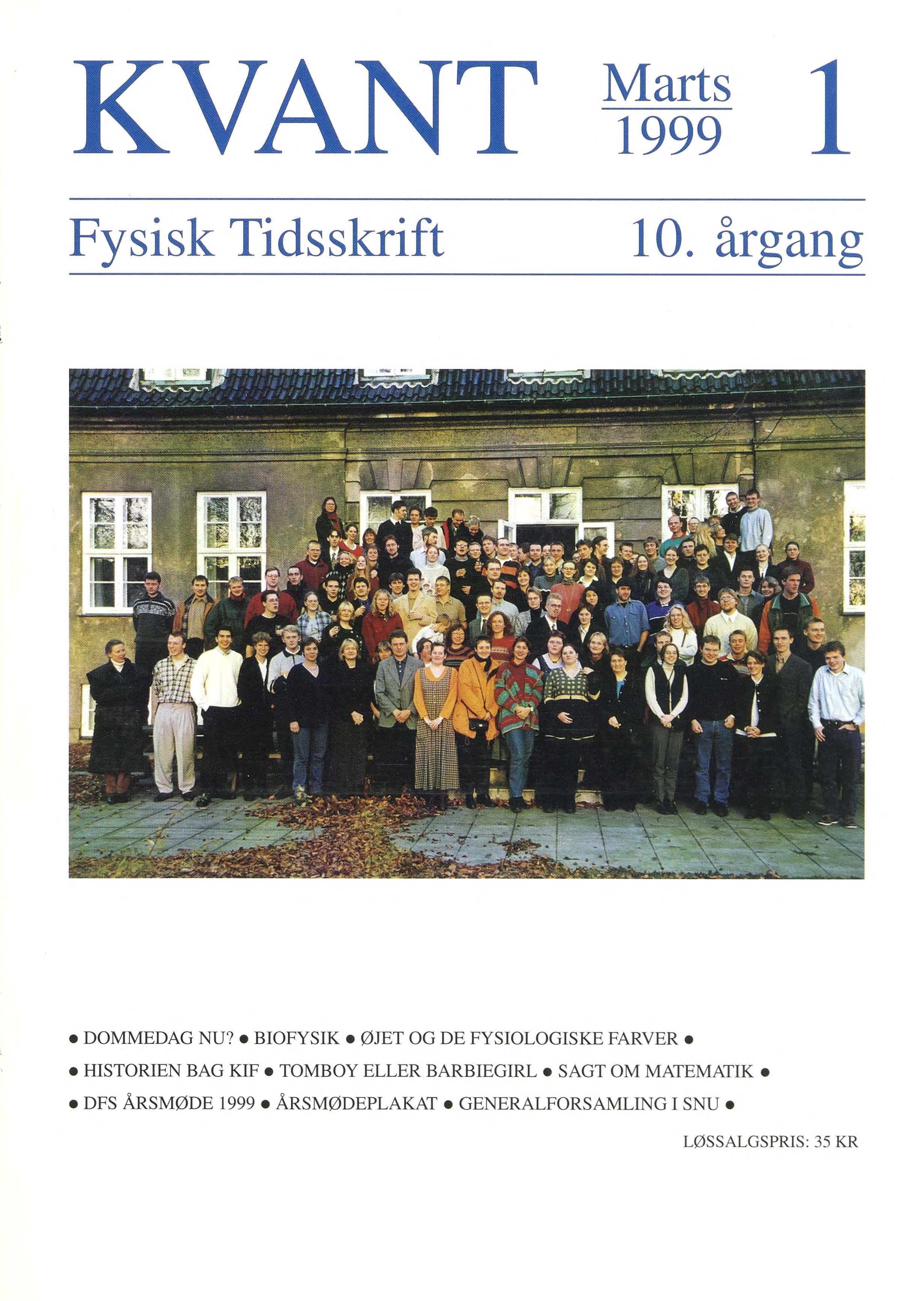 Billedet på Kvant’s forside viser deltagerne i Sorødagenes 10. års jubliæum, der blev fejret den 21. november 1998. Sorødagene er sommerkurser for gymnasieelever, og har været holdt på Sorø Akademi siden 1988 med ialt over 200 deltagere. Deltagerne holder stadig kontakt med hinanden, og 129 kursister og arrangører (hvoraf de fleste kom med på billedet) deltog i jubilæumsarrangementet. Programmet var tilrettelagt af en komite af tidligere kursusdeltagere, og udover kulinariske indslag indeholdt det en festforelæsning af Predag Cvitanovic med titlen “Fisk, Magiske Øjeblikke og Knivskarpe 5-årsplaner.