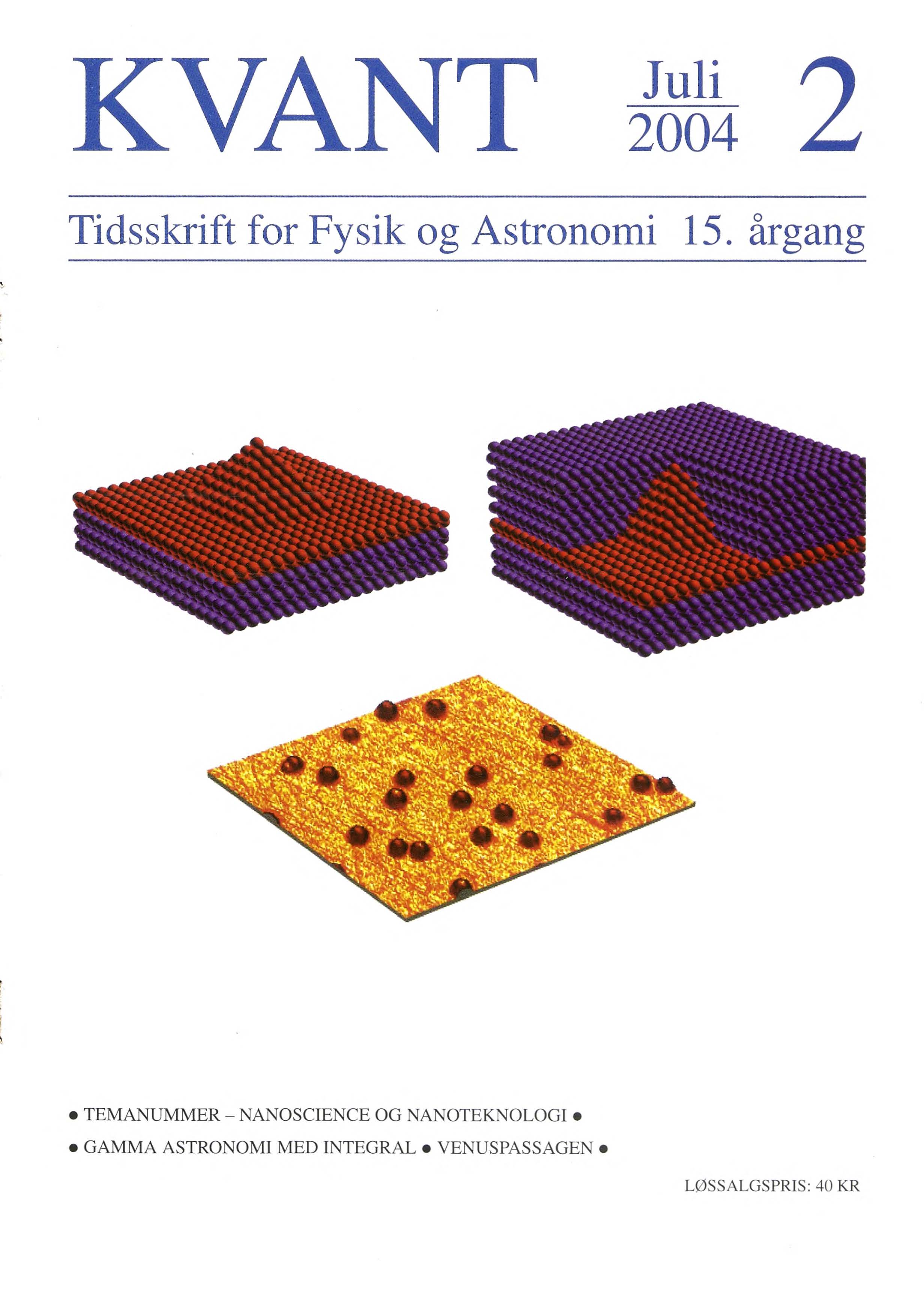 Forsidebilledet viser skematisk dyrkning af In As på GaAs. Dyrkes mere end et par monolag, samler InAs sig i øer (pyramider) for at minimere den elastiske energi (billedet øverst til venstre). Dyrkes et dæklag GaAs herpå, dannes InAs/GaAs kvantepunkter (billedet øverst til højre). Det nederste billede viser et AFM (Atomic Force Mikroskop) billede af InAs kvantepunkter før dyrkning af dæklag.