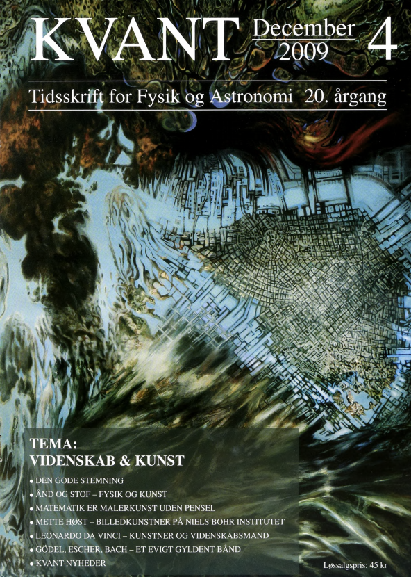 Billedet på forsiden viser et udsnit af billedkunstner Mette Høsts billede, der repræsenterer de 8 forskningsgrupper på geologi og geografi ved Københavns Universitet. Billedet rummer mange af de strukturer mennesket og naturen skaber - byer, mineraler, floder osv. Det kan ses i sin helhed (6 x 1 ,6 0 m) på Geocentret i København og i artiklen (på side 4) om Mette Høsts erfaringer med at samarbejde med fysikere på Niels Bohr Institutet.