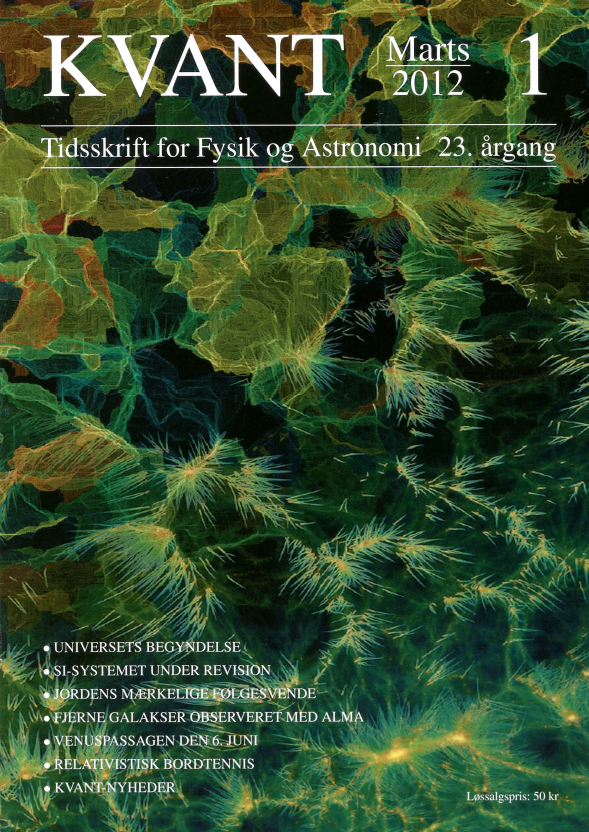 på bagsiden. Det er en kunstnerisk bearbejdning af data fra en computersimulering af kosmisk strukturdannelse. Big Bang ligger til venstre og moderne galakser ligger til højre. Før de egentlige galakser blev dannet opstod strukturer i det mørke stof (som repræsenterer fem gange større masse end den synlige gas). Den mørke periode frem til galakser bliver dannet kan i dag studeres med radioteleskoper som ALMA