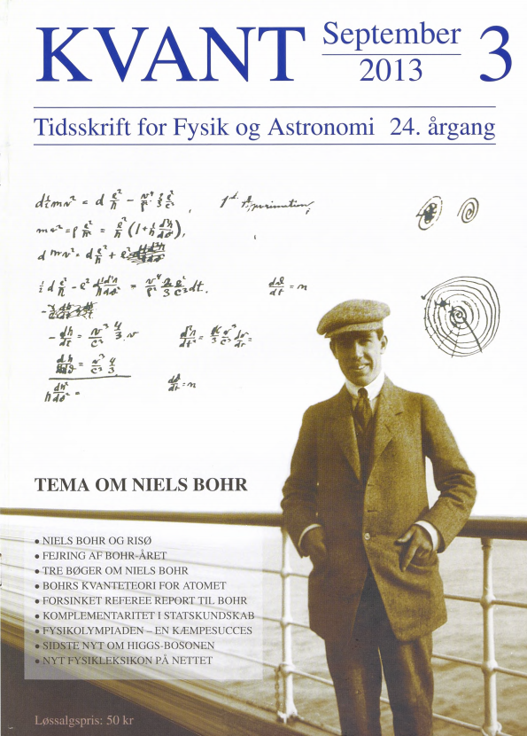 Billedet på forsiden viser Niels Bohr på vej hjem fra England i sommeren 1912. Med i bagagen havde han skitserne i baggrunden, som viser at brintatomet ifølge den klassiske elektrodynamik er voldsomt ustabilt. Dette nummer af KVANT markerer 100-året for Bohrs atommodel med flere artikler
