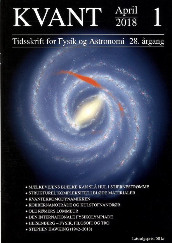 Billedet på forsiden er en illustration af vores galakse, Mælkevejen, set fra oven. 1 illustrationen ses Mælkevejens spiralarme, den centrale galaktiske bjælke samt en projektion af stjernestrømmen Palomar 5 (orange) som har fået slået huller i sig på grund af tyngdepåvirkningen fra den roterende galaktiske bjælke.