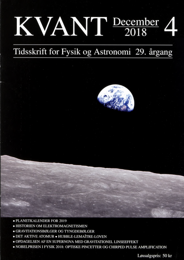 Billedet på forsiden er det ikoniske “Earthrise”-foto, som blev taget af astronauten Bill Anders, da han var i kredsløb omkring Månen ombord på Apollo 8 i juledagene i 1968. Med billedet markerer vi derfor også 50-året for Apollo 8, der var det første bemandede rumskib, som fløj ud til og gik i kredsløb om Månen. Apollo 8 undersøgte også mulige landingsområder og var således med til at bane vejen for den første månelanding et halvt år senere
