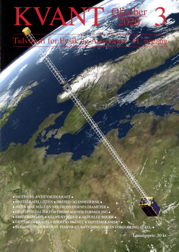 Billedet på forsiden forestiller Danmarks første satellit, Ørstedsatellitten, der blev opsendt for 21 år siden. Ørsted er stadig i live og kan måske bidrage med yderligere videnskabelige data (grafik af Jan Erik Rasmussen, DTU Space).