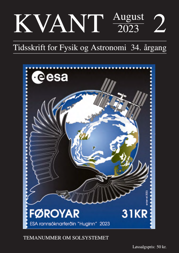 Billedet på forsiden viser det ene af to frimærker, som Færøerne og Grønland har udgivet i anledning af Andreas Mogensens nye mission til den Internationale Rumstation, ISS. Frimærket er tegnet af den færøske kunstner Anker Eli Petersen, der har ladet sig inspirere af missionens titel Huginn, som er navnet på Odins mytiske ravn. Anker Eli Petersen mener, at Huginn også kan bruges som et symbol på videnskab og indsamling af videnskabelig information. Hver dag flyver Huginn sammen med ravnen Munin ud over Midgård – og når de kommer hjem igen om aftenen, sætter de sig ved Odins højsæde og beretter, hvad de har set, hørt og erfaret. Ud fra ravnenes oplysninger, drager Odin sine konklusioner og øger sin viden om det nordiske univers og dets tilstand.